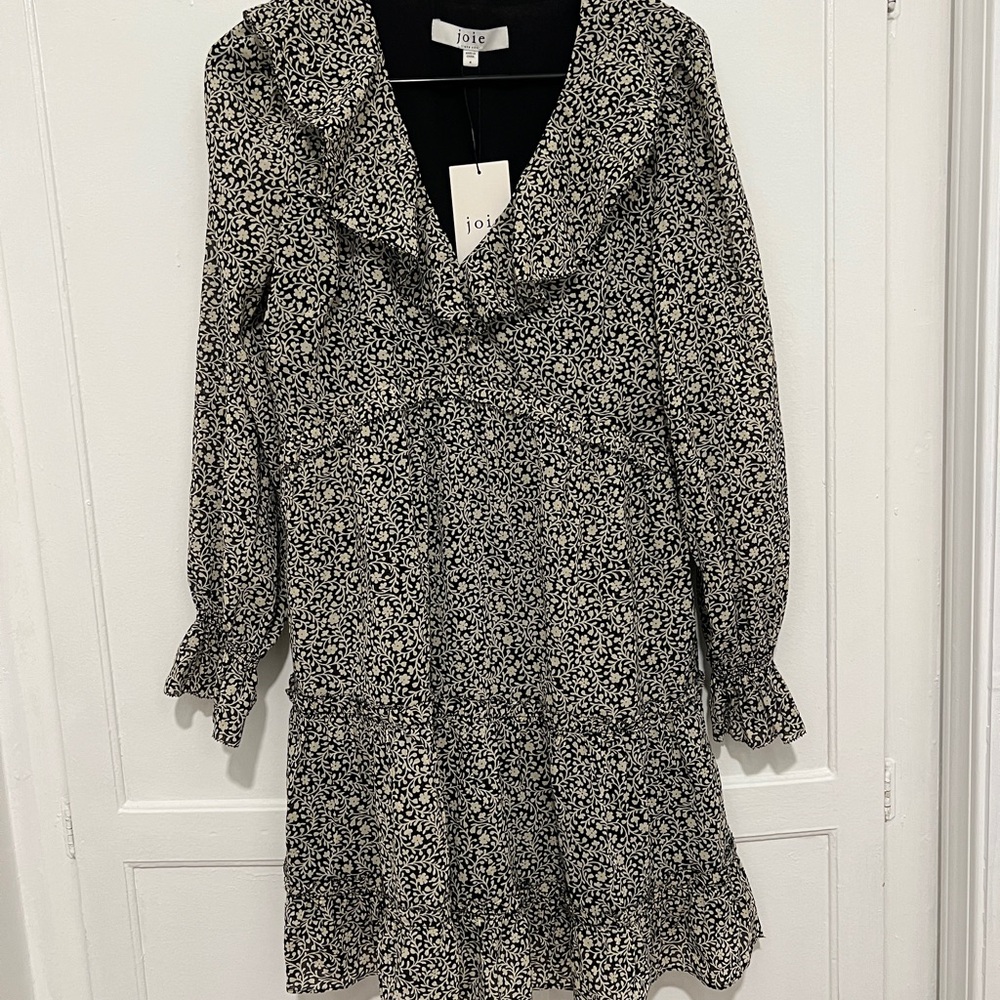 Joie Black and White Floral Long Sleeve Dress
